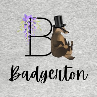 Bridgerton Funny Badger Top Hat Badgerton Purple Flower Wisteria Black T-Shirt